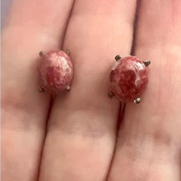 Natural Rhodonite Sterling Silver Studs - Picture 3 of 4